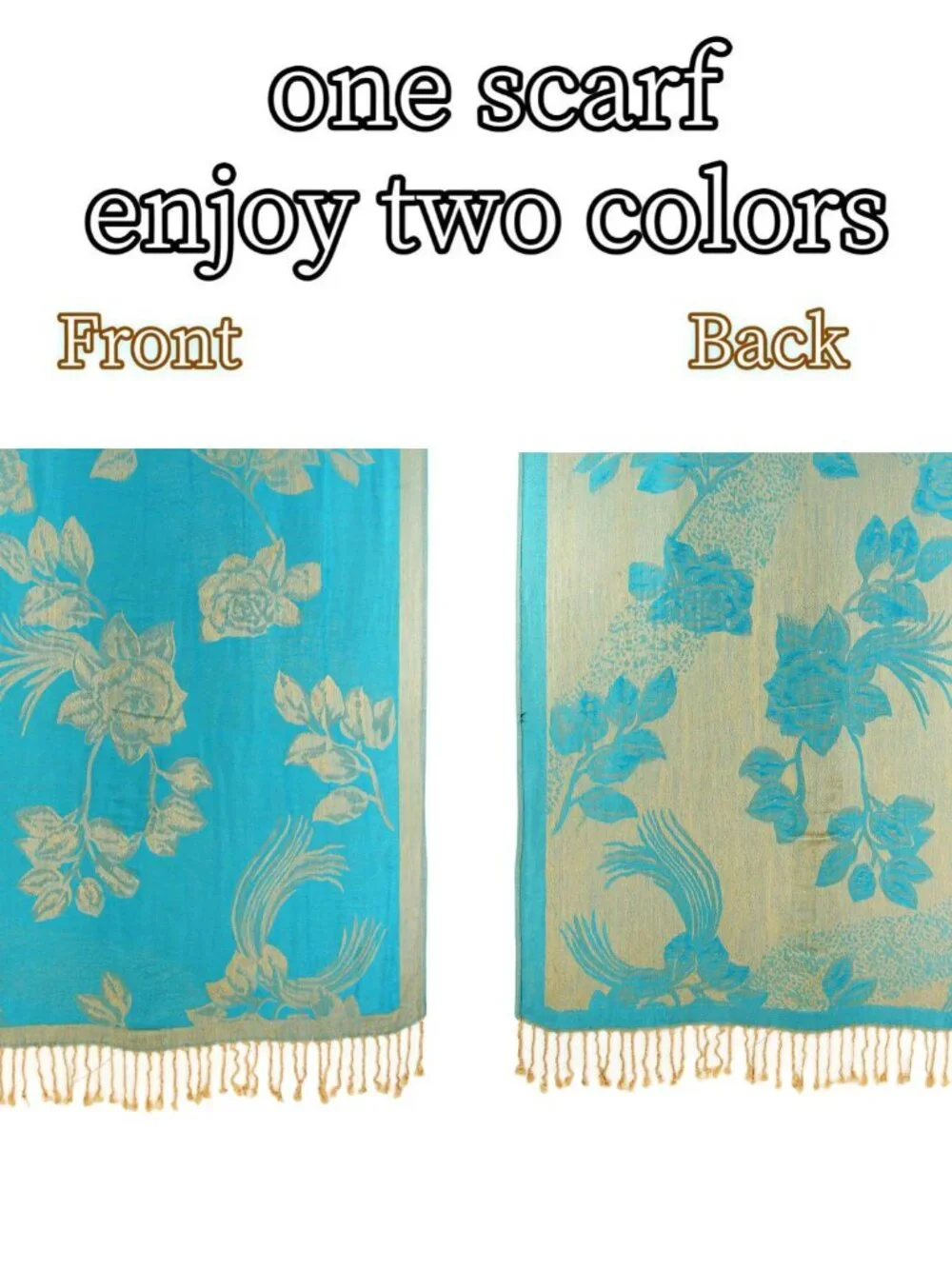 2PC Reversible Rose Floral Pashmina Scarf Shawl Wrap Set Lavender & Turquoise